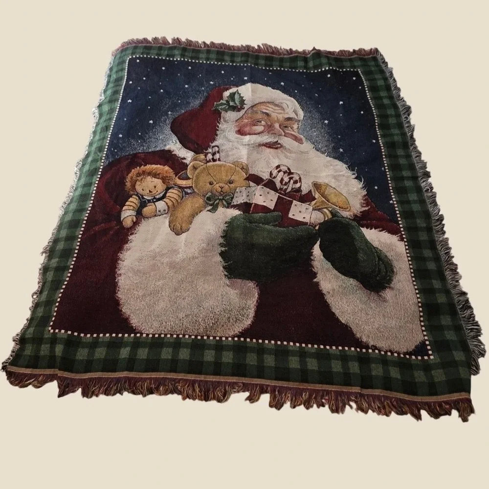 American Weavers Santa Christmas Woven Throw Blanket Tapestry Fringe